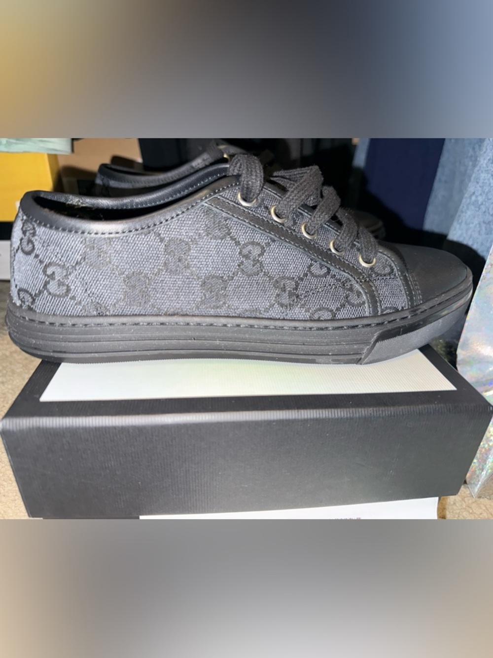 Gucci Black GG Canvas Low-Top Sneaker with Tonal Logo